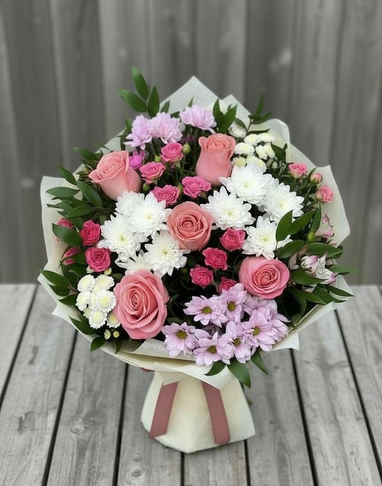 Букет цветов из: Альстромерии, Гвоздики, Розы и Хризантемы в Артемовском Свердловской области