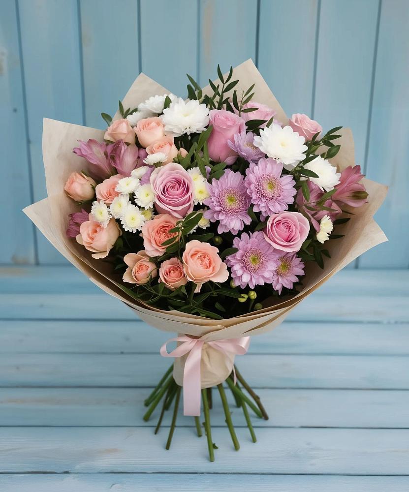Букет цветов из: Хризантемы, Розы и Альстромерии в Артемовском Свердловской области