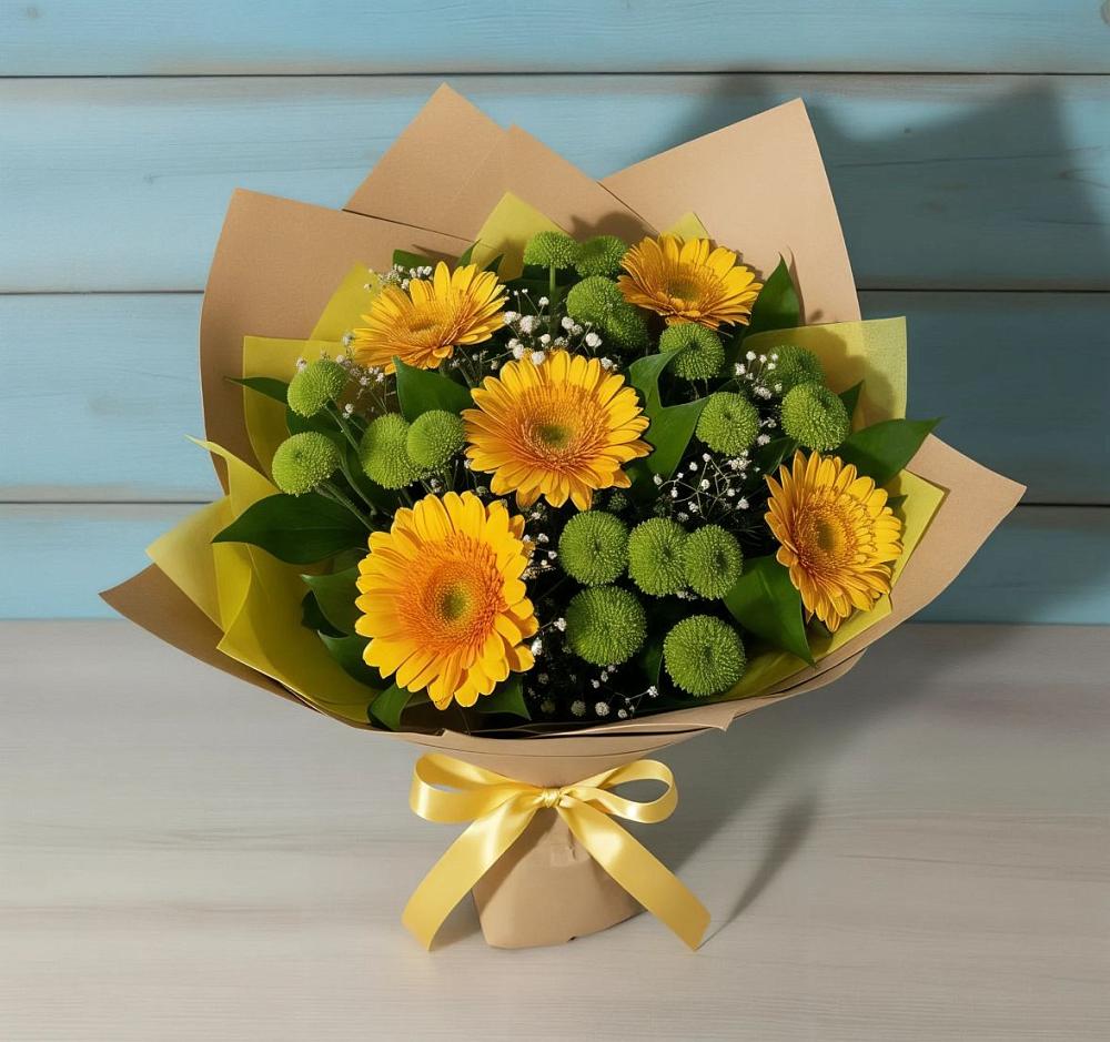 Букет цветов из: Герберы и Хризантемы в Артемовском Свердловской области