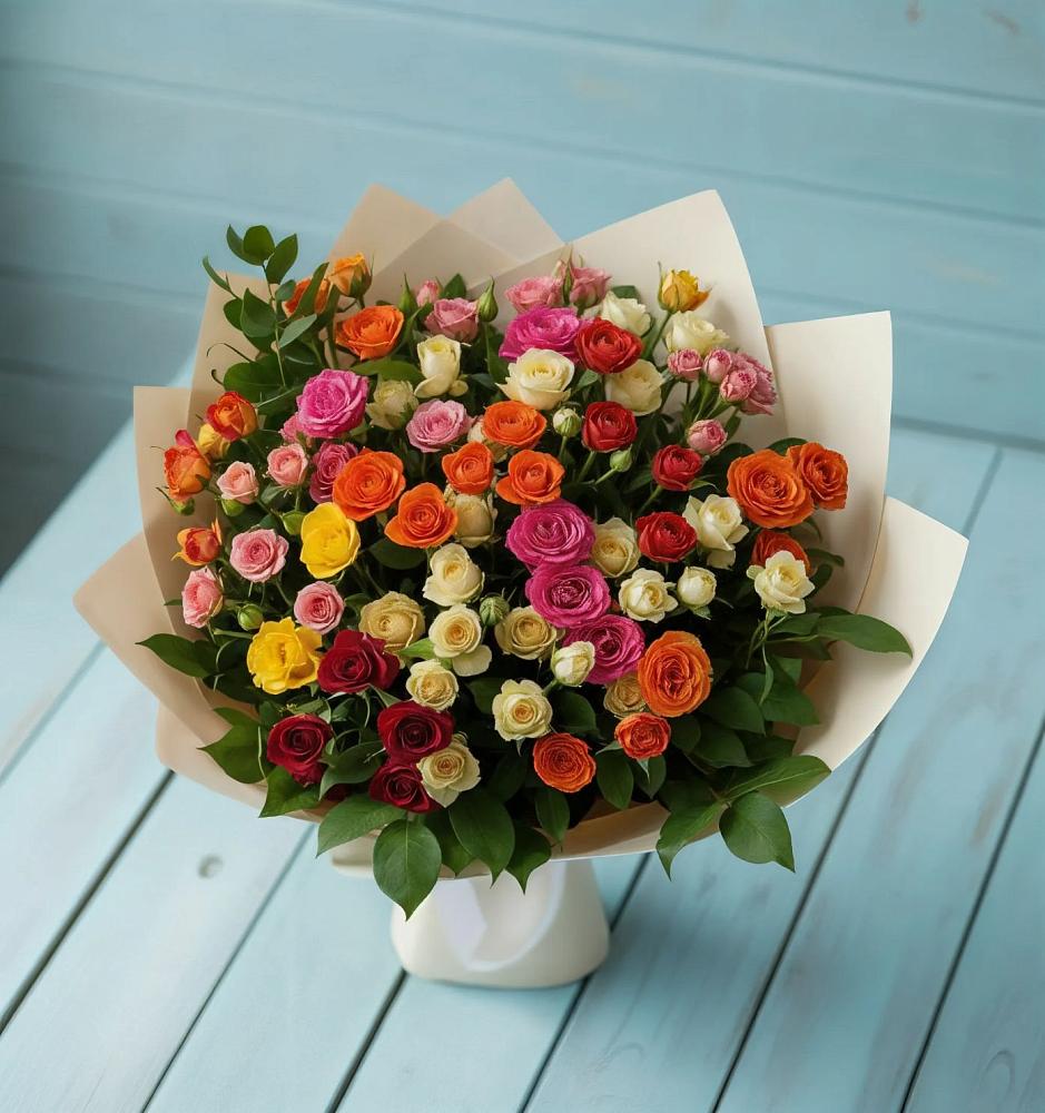 Букет Микс из разноцветных кустовых роз в Артемовском Свердловской области