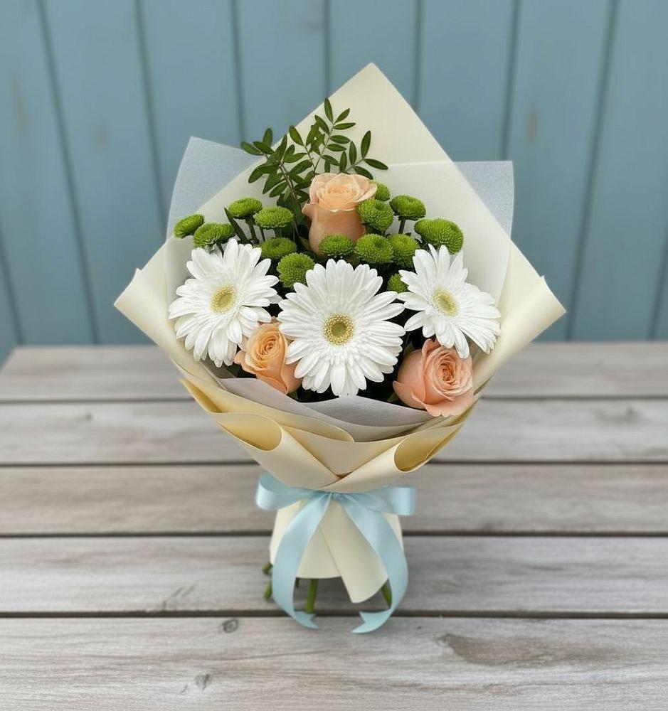 Букет цветов из: Герберы, Розы и Хризантемы в Артемовском Свердловской области