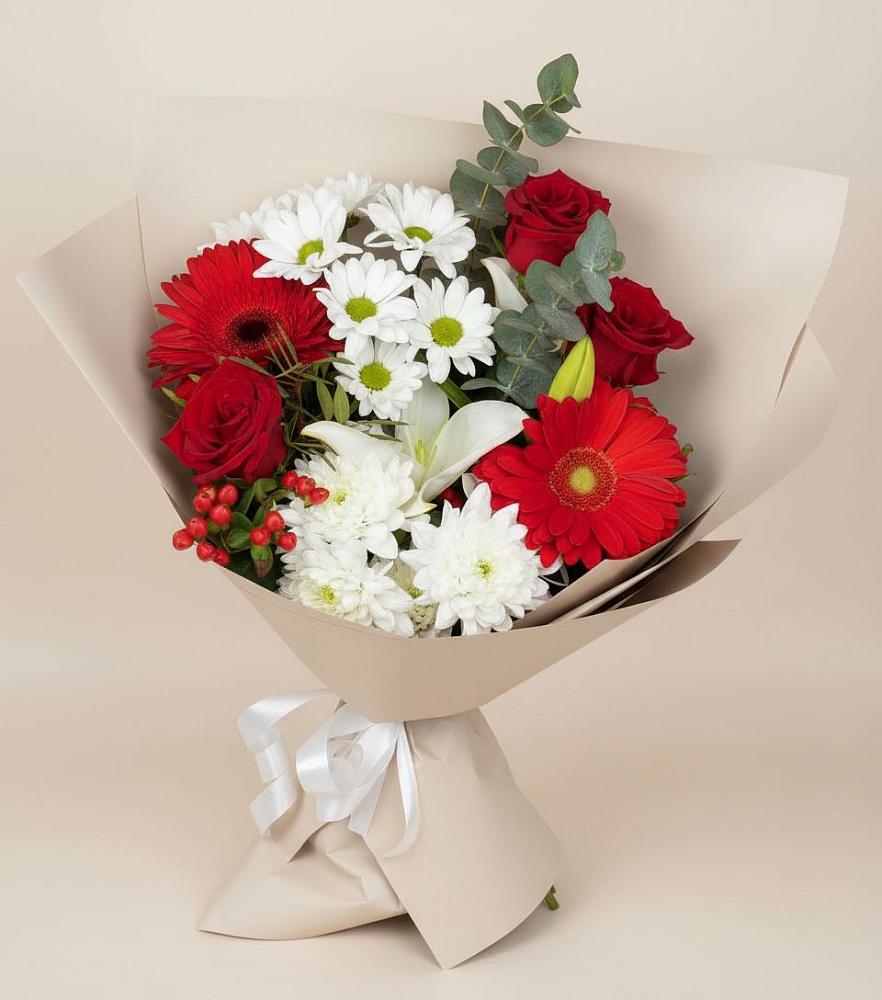 Букет цветов из: Розы, Хризантемы, Герберы и Лилии в Артемовском Свердловской области