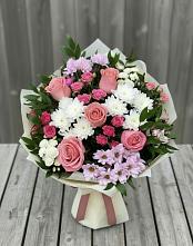Букет цветов из:  Альстромерии, Гвоздики, Розы и Хризантемы в Артемовском Свердловской области