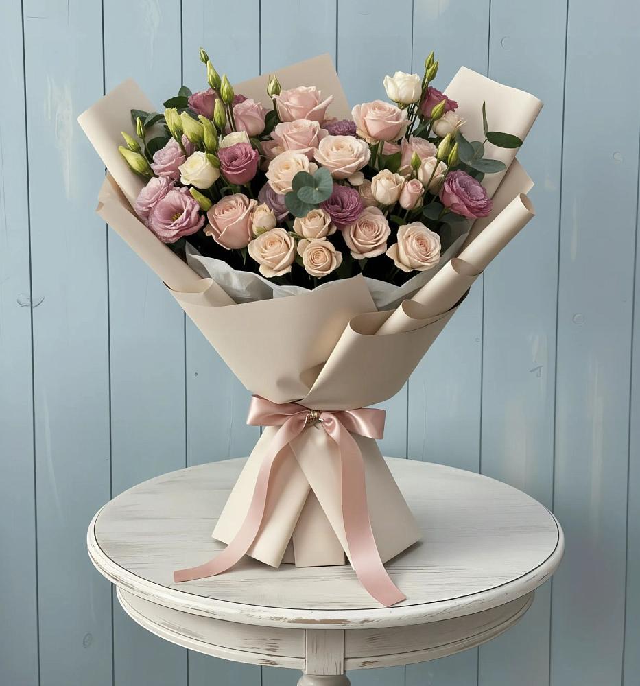 Букет цветов из: Розы и Лизиантусы в Артемовском Свердловской области