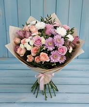 Букет цветов из:  Хризантемы, Розы и Альстромерии в Артемовском Свердловской области