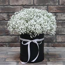 Цветочная композиция из Гипсофила в шляпной коробке в Артемовском Свердловской области