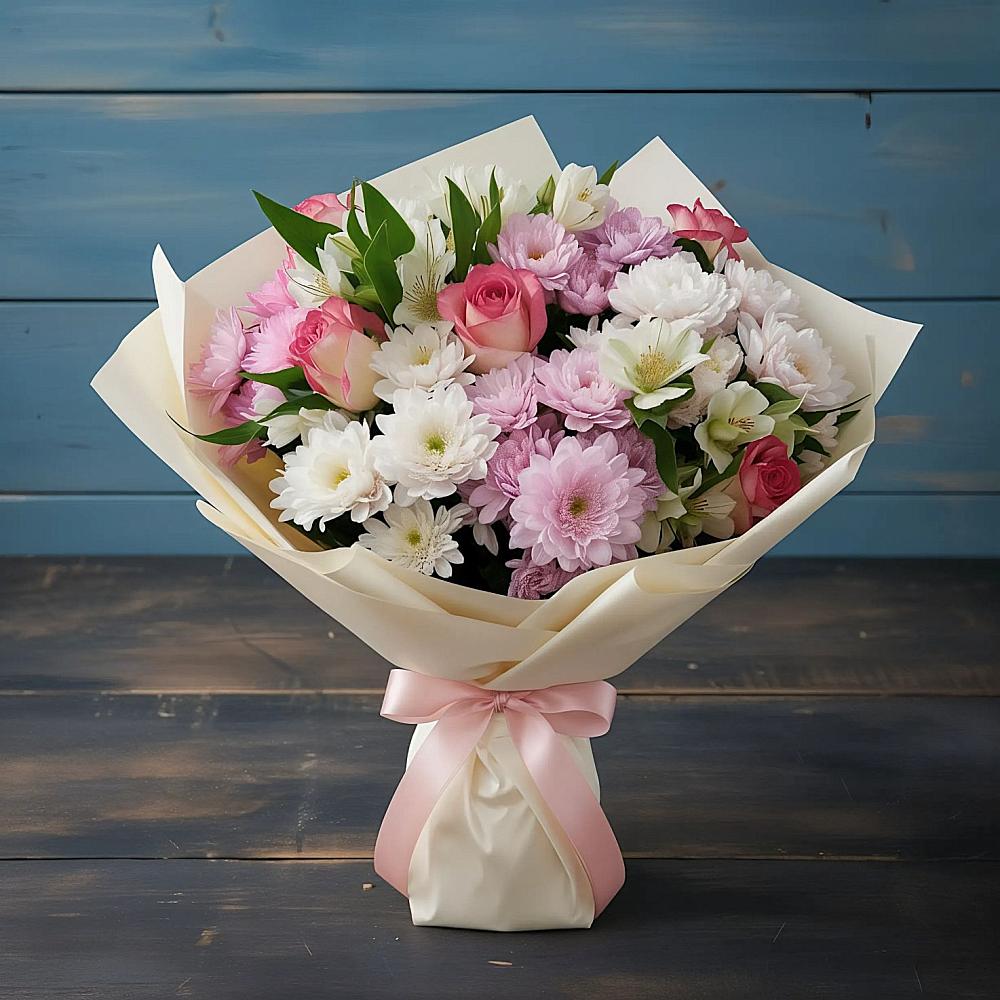 Букет цветов из: Хризантемы, Альстромерии и Розы в Артемовском Свердловской области